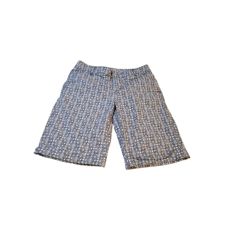 Athleta Bermuda Shorts Womens Blue White 6 Stretch Cuffed All Over Print  #44257
